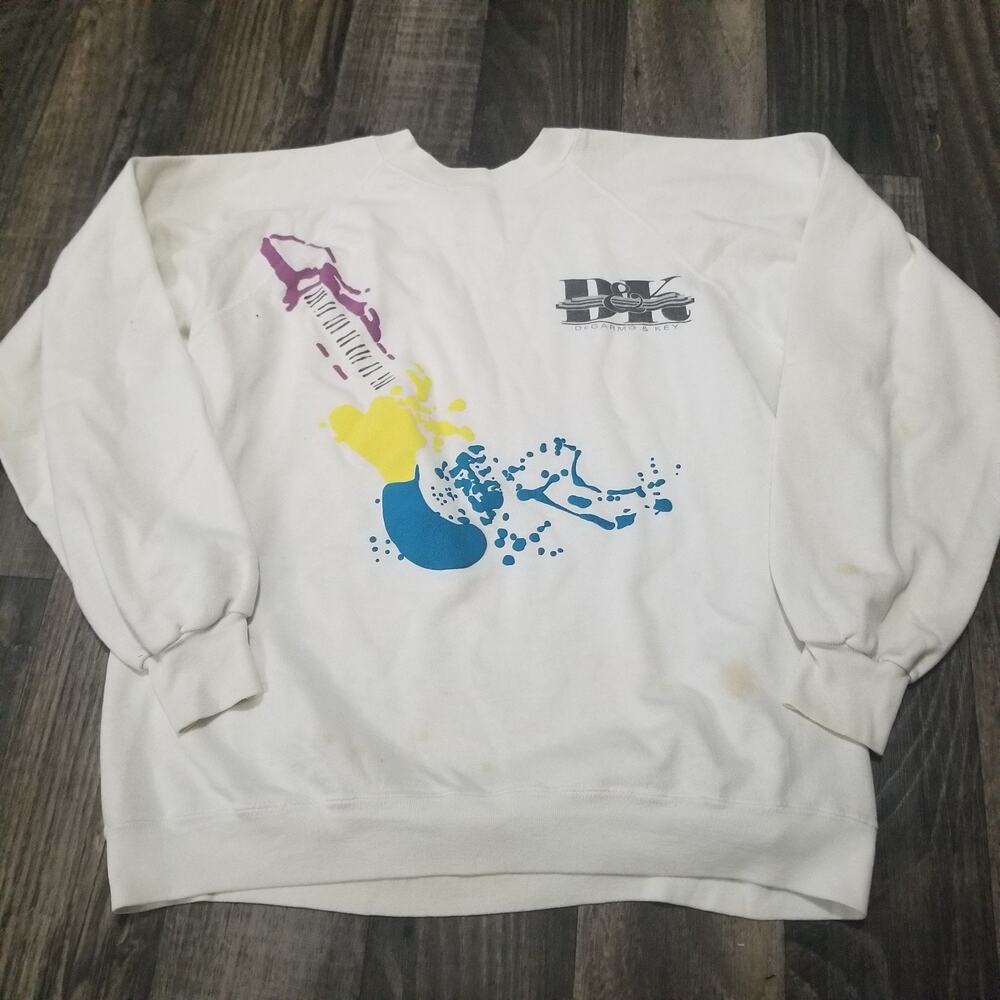 Vintage 80s 90s DeGarmo And Key‎ Band Sweatshirt Tour White (Stained) Size Large